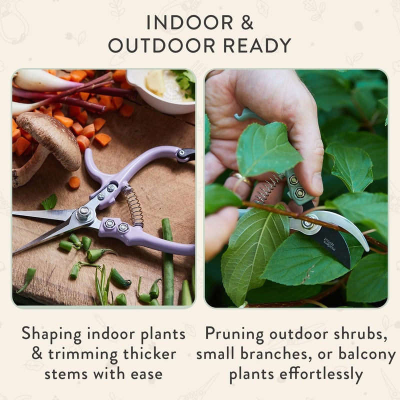 Modern Sprout Hand Pruners & Shears Set with Blister Pack - Lightweight Gardening Tools with Easy Lock - Sharp Carbon Steel Blades -Rust Resistant Scissors for Herbs, Flowers - Sage - Image 5